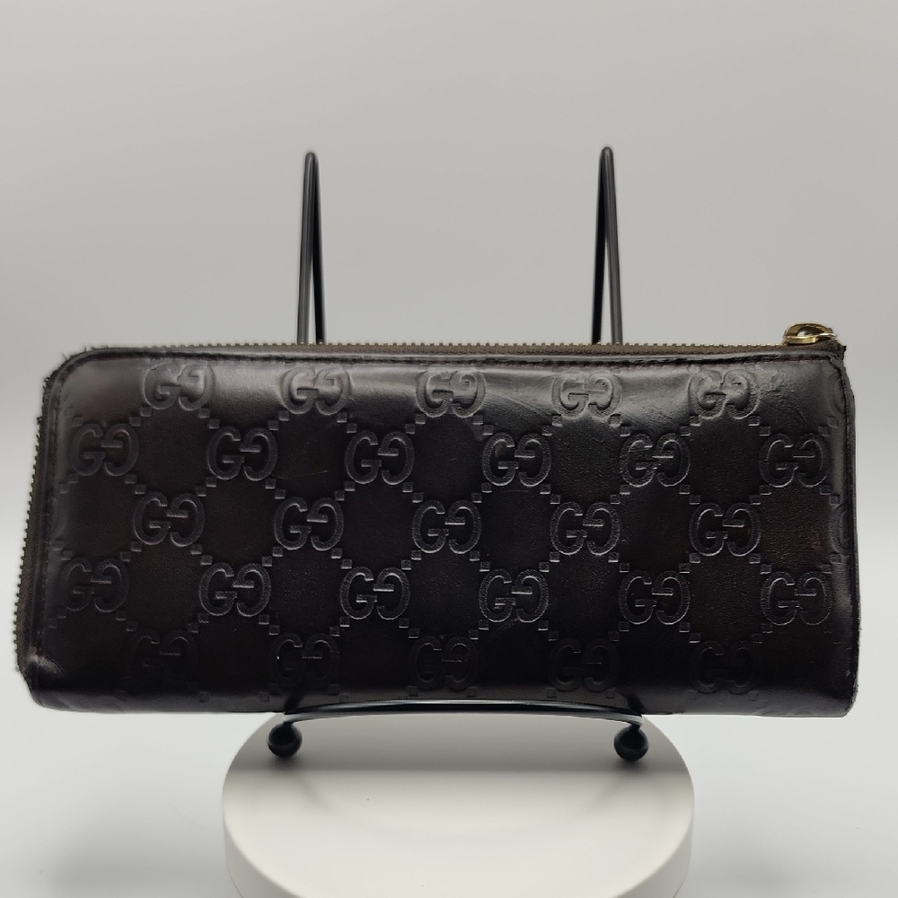 Gucci Dark Brown‎ GG Embossed Leather Wallet Guccissima With COA